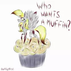 Size: 1885x1885 | Tagged: semi-grimdark, artist:darklight1315, derpibooru import, derpy hooves, pegasus, pony, food, muffin, solo