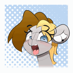 Size: 617x617 | Tagged: safe, artist:n0nnny, derpibooru import, oc, pony, animated, blushing, cute, ear fluff, frame by frame, gif, happy, invisible stallion, looking at you, male, nodding, open mouth, silly, solo, teeth, tongue out