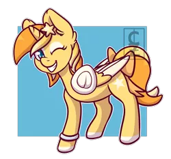 Size: 3422x3193 | Tagged: safe, artist:cleoziep, derpibooru import, oc, oc:favourite, ponified, unofficial characters only, alicorn, pony, derpibooru, alicorn oc, bow, bracelet, derpibooru ponified, fourth wall, hoofbump, horn, jewelry, looking at you, meta, one eye closed, simple background, smiling, smiling at you, solo, transparent background, wings