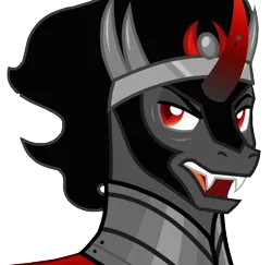 Size: 742x720 | Tagged: safe, artist:background-conquerer, derpibooru import, king sombra, unicorn, the beginning of the end, armor, cape, clothes, curved horn, fangs, horn, male, open mouth, scowl, simple background, solo, stallion, transparent background, vector