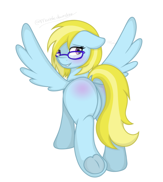 Size: 2099x2343 | Tagged: accessories, artist:dawnshine, derpibooru import, female, frog (hoof), glasses, looking at you, looking back, looking back at you, oc, oc:cloud cuddler, pegasus, simple background, solo, spank mark, suggestive, transparent background, underhoof, unofficial characters only