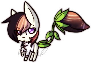 Size: 320x221 | Tagged: artist:14th-crown, augmented tail, chibi, derpibooru import, female, frown, monster pony, oc, oc:harper, oc:laika, original species, piranha plant pony, plant, plant pony, raised hoof, safe, simple background, transparent background, unofficial characters only