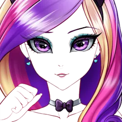 Size: 500x500 | Tagged: safe, artist:racoonsan, derpibooru import, edit, editor:drakeyc, princess cadance, human, equestria girls, bunny suit, cat ears, close-up, clothes, cute, cutedance, dean cadance, eye, eyes, female, hair, human female, humanized, looking at you, multicolored hair, outline, purple eyes, sexy, simple background, solo, stupid sexy cadance, transparent, transparent background