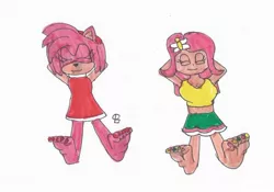 Size: 1280x897 | Tagged: amy rose, artist:spaton37, barefoot, derpibooru import, feet, fetish, fluttershy, human, humanized, safe, sonic the hedgehog (series)