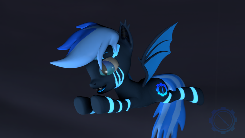 Size: 3840x2160 | Tagged: safe, artist:technickarts, derpibooru import, oc, oc:comet chirico, bat pony, hybrid, 3d, bat pony oc, bat wings, cute, enjoying, flying, glow, happy, having fun, night, sky, slit eyes, source filmmaker, watermark, wings