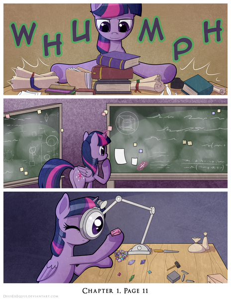 Size: 1200x1552 | Tagged: safe, artist:deusexequus, derpibooru import, twilight sparkle, twilight sparkle (alicorn), alicorn, pony, comic:fix, book, butt, chalkboard, comic, fancy mathematics, female, frown, gem, geometry, jewels, lidded eyes, mare, math, one eye closed, plot, scroll, smiling, smirk, solo, thinking, underhoof, wink