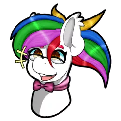 Size: 512x512 | Tagged: safe, artist:mythos art, deleted from derpibooru, derpibooru import, oc, oc:sky chaser, unofficial characters only, pegasus, bowtie, chibi, commission, digital art, emoji, emote, emotes, female, glasses, multicolored hair, rainbow hair, simple background, solo, sticker, telegram sticker, transparent background