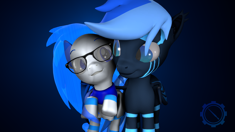 Size: 3840x2160 | Tagged: safe, artist:technickarts, derpibooru import, oc, oc:comet chirico, oc:fate (technickarts), unofficial characters only, bat pony, 3d, bat pony oc, bat wings, couple, cute, glasses, love, slit eyes, source filmmaker, together, weapons-grade cute, wings
