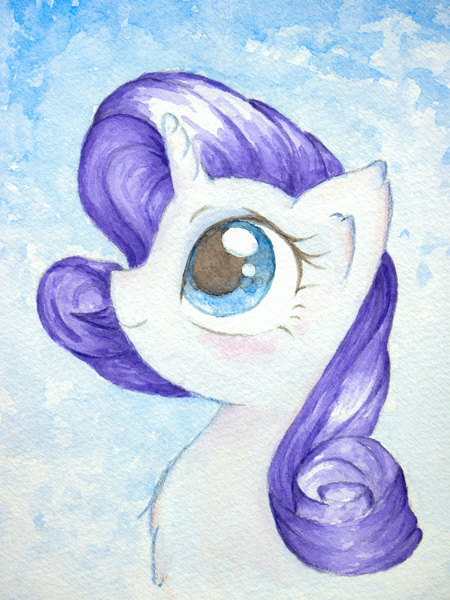 Size: 3024x4032 | Tagged: safe, artist:papersurgery, derpibooru import, rarity, pony, unicorn, bust, looking up, smiling, solo, traditional art, watercolor painting