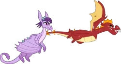 Size: 7500x4000 | Tagged: absurd resolution, alternate version, artist:melisareb, between dark and dawn, derpibooru import, dragon, duo, female, flying, garbinence, garble, inkscape, male, prominence, safe, shipping, simple background, straight, .svg available, transparent background, vector