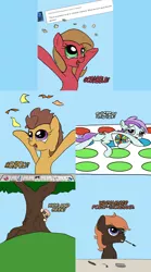 Size: 1336x2404 | Tagged: safe, artist:aaronmk, derpibooru import, oc, oc:marigold, oc:melony, oc:pun, oc:rubik, oc:sunshine morning, unofficial characters only, earth pony, pony, ask pun, ask, male, stallion, tree