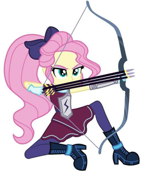 Size: 818x977 | Tagged: safe, artist:sarahalen, derpibooru import, fluttershy, equestria girls, friendship games, alternate hairstyle, alternate universe, archery, arrow, badass, boots, bow, bow (weapon), bracelet, clothes, confident, crystal prep shadowbolts, female, flutterbadass, gloves, hair bow, jewelry, pants, shoes, simple background, solo, white background