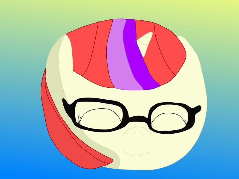 Size: 1280x960 | Tagged: safe, artist:slimgoomba, derpibooru import, moondancer, pony, unicorn, ball, balldancer, cute, dancerbetes, eyes closed, female, glasses, gradient background, happy, inanimate tf, mare, morph ball, solo, transformation