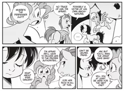 Size: 1830x1350 | Tagged: cropped, derpibooru import, derpy hooves, doctor whooves, monochrome, my little pony: the manga, my little pony: the manga volume 2, pinkie pie, safe, seven seas, spoiler:manga, spoiler:manga2, star dancer, time turner