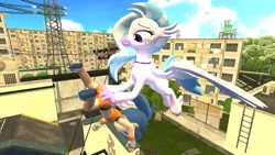 Size: 1280x720 | Tagged: 3d, artist:dragonsam98, butt grab, butt touch, carrying, chibi, derpibooru import, female, flying, grope, hippogriff, holding a human, human, laughing, pokémon, pokémon trainer, random, safe, silverstream, source filmmaker, wtf