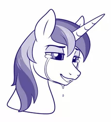 Size: 524x572 | Tagged: safe, artist:sorcerushorserus, derpibooru import, shining armor, pony, unicorn, bust, crying, lidded eyes, liquid pride, male, monochrome, simple background, solo, stallion, tears of joy, white background