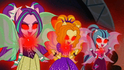 Size: 1920x1080 | Tagged: safe, derpibooru import, edit, edited screencap, screencap, adagio dazzle, aria blaze, sonata dusk, equestria girls, rainbow rocks, acapella, amulet, animated, cropped, fin wings, glowing eyes, jewelry, necklace, open mouth, red eyes, singing, sleeveless, sound, sound only, the dazzlings, webm, welcome to the show, wings