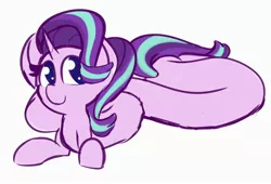 Size: 2560x1744 | Tagged: safe, artist:nevaylin, derpibooru import, starlight glimmer, pony, unicorn, cute, female, glimmerbetes, long glimmer, long pony, looking at you, lying down, mare, meme, smiling, solo