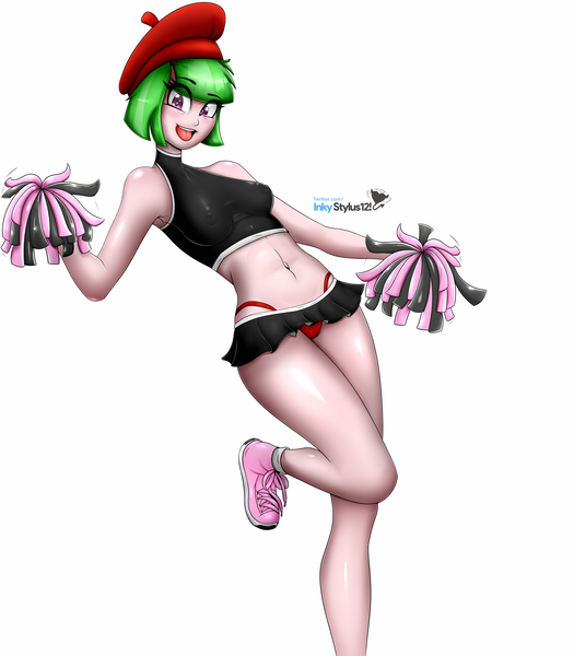 Size: 3500x4000 | Tagged: suggestive, artist:inkystylus12, derpibooru import, drama letter, watermelody, human, equestria girls, bare shoulders, belly button, beret, breasts, cheerleader, cheerleader outfit, clothes, female, halter top, hat, humanized, legs, midriff, miniskirt, panties, pom pom, red underwear, shoes, skirt, sneakers, solo, solo female, thighs, thong, underwear