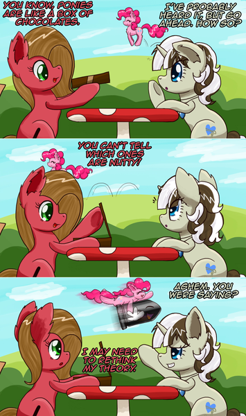 Size: 1280x2164 | Tagged: safe, artist:clouddg, derpibooru import, pinkie pie, oc, oc:lovelace, oc:pun, earth pony, pony, ask pun, ask, bullet bill, dialogue, eyes closed, female, happy, mare, pronking, super mario bros.