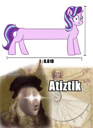 Size: 1025x1400 | Tagged: safe, artist:ravistdash, derpibooru import, starlight glimmer, pony, unicorn, golden ratio, leonardo da vinci, long glimmer, long pony, meme, meme man, missing cutie mark