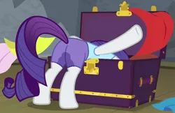 Size: 816x529 | Tagged: artist:thedarkpony, butt, clothes, cropped, derpibooru import, edit, edited screencap, female, fetish, horse play, mare, pee edit, pissing, plot, rarity, rearity, screencap, shorts, solo, solo female, suggestive, urine, watersports, wetting