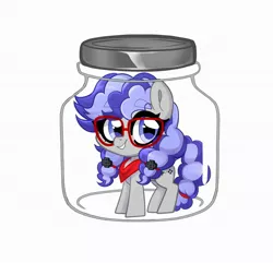 Size: 1800x1736 | Tagged: safe, artist:techycutie, derpibooru import, oc, oc:cinnabyte, unofficial characters only, earth pony, pony, adorkable, bandana, commission, cute, dork, earth pony oc, glasses, jar, lewd container meme, meme, simple background, smiling, white background, ych result