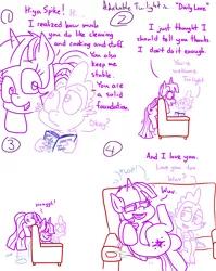 Size: 4779x6013 | Tagged: safe, artist:adorkabletwilightandfriends, derpibooru import, princess ember, spike, twilight sparkle, twilight sparkle (alicorn), alicorn, dragon, pony, comic:adorkable twilight and friends, adorkable, adorkable twilight, appreciation, barrel roll, book, climbing, comic, couch, curled up, cute, dork, family, happy, humble, love, loved, mama twilight, pleased, reading, relationship, relationships, roll, sitting, spikabetes, twiabetes, wholesome, wuv