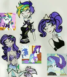 Size: 2857x3288 | Tagged: alternate hairstyle, artist:citi, audrey hepburn, breakfast at tiffany's, clothes, costume, derpibooru import, human, humanized, it isn't the mane thing about you, mermaid, mermarity, nightmare night costume, punk, raripunk, rarity, safe, scare master, scene interpretation, screencap, screencap reference, solo, the gift of the maud pie, traditional art