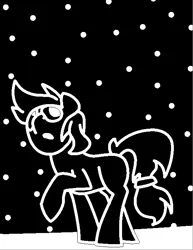 Size: 1080x1400 | Tagged: safe, artist:skookz, derpibooru import, oc, unnamed oc, unofficial characters only, earth pony, pony, abstract background, dark background, hairband, in awe, night, raised hoof, scrunchie, simple background, snow, solo, walking