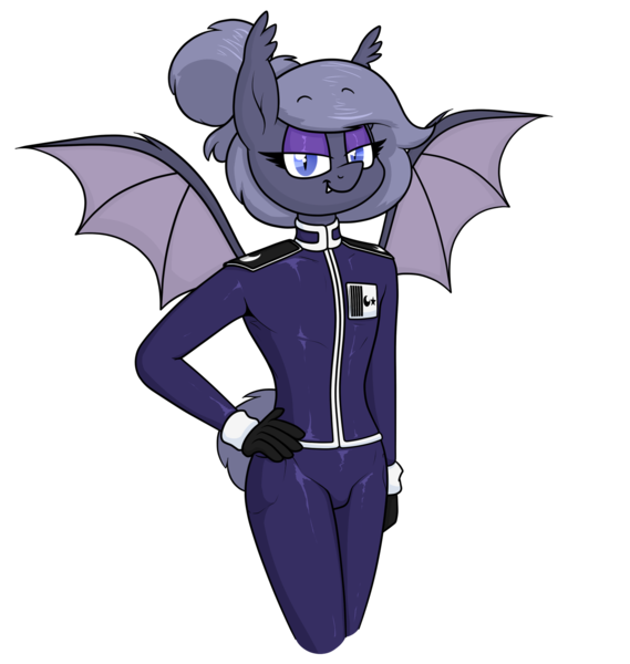 Size: 1577x1663 | Tagged: safe, artist:moonatik, derpibooru import, oc, oc:selenite, anthro, bat pony, bat pony oc, bat wings, clothes, cute, cute little fangs, epaulettes, fangs, female, gloves, mane bun, mare, military uniform, simple background, solo, transparent background, wings