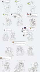 Size: 1526x2754 | Tagged: safe, artist:ravenpuff, deleted from derpibooru, derpibooru import, oc, oc:51, oc:atjour service, oc:butters, oc:fisheyes, oc:golden dancer, oc:haystack, oc:hunter, oc:punaise, oc:silver step, oc:sir reginald butterscop pendragon iv jr., oc:skye gazer, oc:sunbeam, oc:tika, unofficial characters only, alicorn, bat pony, changeling, earth pony, hybrid, pony, unicorn, ..., :p, alicorn oc, ask, bags under eyes, bald, bat pony oc, bat wings, bedroom eyes, changeling oc, chest fluff, chubby, clothes, comic, dappled, disguise, disguised changeling, disgusted, earth pony oc, exclamation point, eye scar, eyelashes, female, frog (hoof), frown, glasses, grayscale, grin, heart, horn, interrobang, interspecies offspring, male, mare, monochrome, multiple limbs, offspring, one eye closed, parent:discord, parent:princess celestia, parents:dislestia, question mark, raised hoof, scar, scarf, shapeshifting, slit eyes, smiling, species swap, stallion, surprised, tongue out, traditional art, transformation, tumblr, unamused, underhoof, unicorn oc, unshorn fetlocks, wings, wink