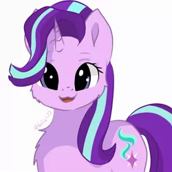 Size: 1200x1200 | Tagged: safe, artist:latia122, derpibooru import, starlight glimmer, pony, unicorn, :3, cheek fluff, chest fluff, commission, cute, female, glimmerbetes, looking at you, mare, open mouth, simple background, solo, white background, ych example, your character here