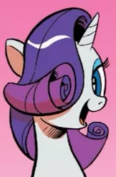 Size: 203x311 | Tagged: safe, artist:andypriceart, derpibooru import, idw, rarity, unicorn, siege of the crystal empire, spoiler:comic36, comic panel, cropped, cute, hair over one eye, official art, raribetes, solo