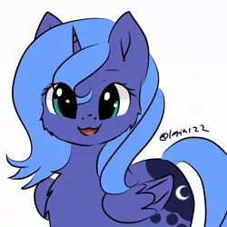 Size: 1200x1200 | Tagged: safe, artist:latia122, derpibooru import, princess luna, alicorn, pony, :3, cheek fluff, chest fluff, commission, cute, female, filly, looking at you, lunabetes, mare, open mouth, s1 luna, simple background, solo, sweet dreams fuel, weapons-grade cute, white background, woona, ych example, younger, your character here