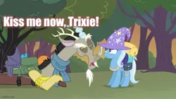 Size: 739x415 | Tagged: caption, derpibooru import, discord, edit, edited screencap, female, image macro, male, meme, safe, screencap, shipping, straight, text, to where and back again, trixcord, trixie