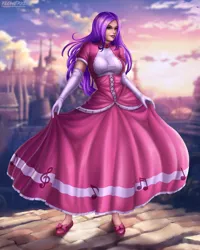 Size: 2458x3072 | Tagged: artist:flowerxl, beautiful, breasts, canterlot castle, clothes, corset, cute, derpibooru import, dress, human, humanized, lady, music, music notes, oc, princess, princess dress, safe, solo, source needed, unofficial characters only, woman