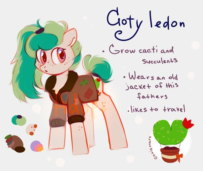 Size: 1300x1100 | Tagged: safe, artist:raily, derpibooru import, pony, adoptable, cactus, clothes, jacket