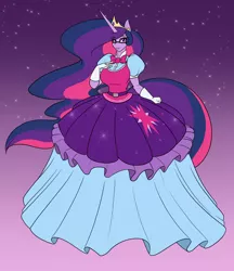 Size: 2850x3300 | Tagged: alicorn, alicornified, anthro, artist:toughset, clothes, derpibooru import, dress, equestria girls outfit, ethereal mane, female, fusion, gloves, gown, older, older twilight, princess celestia, race swap, safe, sci-twi, twilight sparkle