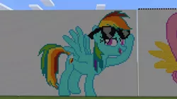 Size: 1920x1080 | Tagged: safe, artist:that1guygamer18, derpibooru import, fluttershy, rainbow dash, pegasus, pony, cutie mark, female, huge, mare, minecraft, minecraft pixel art, pixel art, solo focus, spread wings, sunglasses, wings