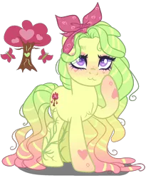 Size: 1400x1650 | Tagged: safe, artist:gihhbloonde, derpibooru import, oc, unofficial characters only, earth pony, pony, :3, female, magical lesbian spawn, mare, offspring, parent:fluttershy, parent:tree hugger, parents:flutterhugger, simple background, solo, transparent background