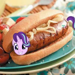 Size: 1080x1080 | Tagged: safe, derpibooru import, starlight glimmer, pony, unicorn, food, horse meat, hot dog, long glimmer, long pony, meat, meme, sausage, solo, wat