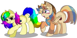 Size: 1280x640 | Tagged: safe, artist:rainbowtashie, author:bigonionbean, derpibooru import, braeburn, wind waker (character), oc, oc:rainbow tashie, oc:spicy cider, earth pony, pegasus, pony, aroused, bedroom eyes, blushing, butt, clothes, commissioner:bigonionbean, cowboy hat, female, flank, fusion, fusion:spicy cider, hat, in love, jumpsuit, love, male, mare, nintendo 64, plot, shaking, shocked, simple background, stallion, stetson, sultry pose, surprised, transparent background