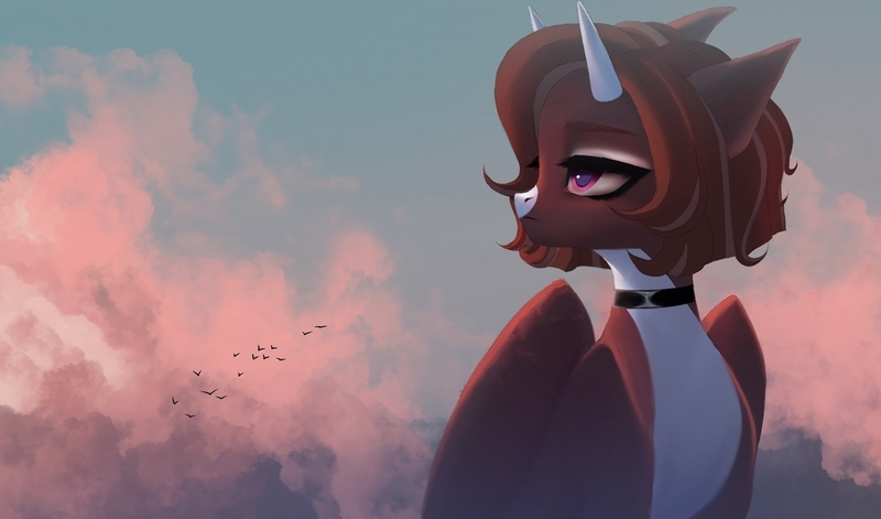 Size: 1280x753 | Tagged: safe, artist:bastet-catmew, artist:likelike1, derpibooru import, oc, pegasus, pony, bust, female, horns, image, jpeg, mare, portrait, solo