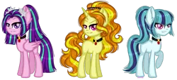 Size: 1280x586 | Tagged: safe, artist:fantarianna, derpibooru import, adagio dazzle, aria blaze, sonata dusk, ponified, earth pony, pegasus, pony, unicorn, equestria girls, rainbow rocks, equestria girls ponified, female, gem, mare, pigtails, ponytail, simple background, siren gem, the dazzlings, transparent background, trio, twintails