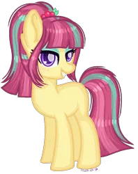 Size: 792x1002 | Tagged: safe, artist:fantarianna, derpibooru import, sour sweet, ponified, earth pony, pony, equestria girls, equestria girls ponified, female, freckles, grin, hair ornament, looking at you, mare, ponytail, simple background, smiling, solo, transparent background