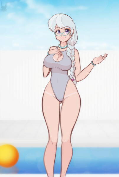 Size: 1882x2800 | Tagged: adorasexy, anime, artist:scorpdk, beach ball, beautiful, beautisexy, big breasts, boob window, bracelet, braid, breasts, busty silver spoon, catchlights, cleavage, clothes, cute, derpibooru import, ear piercing, earring, eyebrows visible through hair, eyelashes, female, glasses, grey hair, hand on chest, high-cut clothing, human, humanized, jewelry, legs, lips, necklace, older, older silver spoon, one-piece swimsuit, piercing, sexy, silverbetes, silver spoon, smiling, solo, stupid sexy silver spoon, suggestive, swimming pool, swimsuit, tan lines, thigh gap, thighs, thong swimsuit, tight clothing, underass