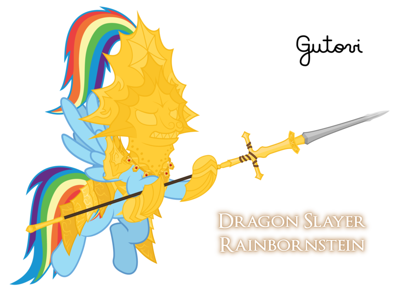 Size: 4268x3200 | Tagged: armor, armored pony, artist:gutovi, crossover, dark souls, derpibooru import, dragon slayer, dragonslayer, dragon slayer ornstein, helmet, ornstein, rainbow dash, safe, simple background, spear, transparent background, weapon