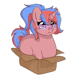 Size: 2000x2000 | Tagged: safe, artist:dreamy, artist:littledreamycat, derpibooru import, oc, oc:bree, unofficial characters only, pony, box, chibi, commission, cute, glasses, if i fits i sits, pony in a box, simple background, solo, transparent background, your character here