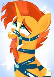 Size: 4000x5700 | Tagged: suggestive, artist:qehvi, derpibooru import, sunburst, pony, unicorn, ahegao, arm behind back, beard, blushing, bondage, bondage gear, bridle, choker, commission, crying, facial hair, gag, male, malesub, markings, missing accessory, muzzle gag, open mouth, solo, solo male, stallion, submissive, tack, tears of pleasure, tongue out, ych result